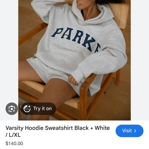 Parke Varsity Hoodie in Gray and Navy - Picture 2 of 4